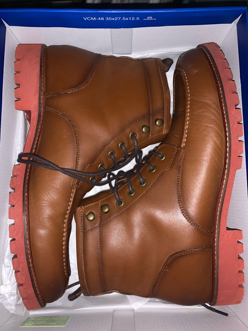 Vince Camuto Tan Leather Lace-Up Boots with Red Outsole